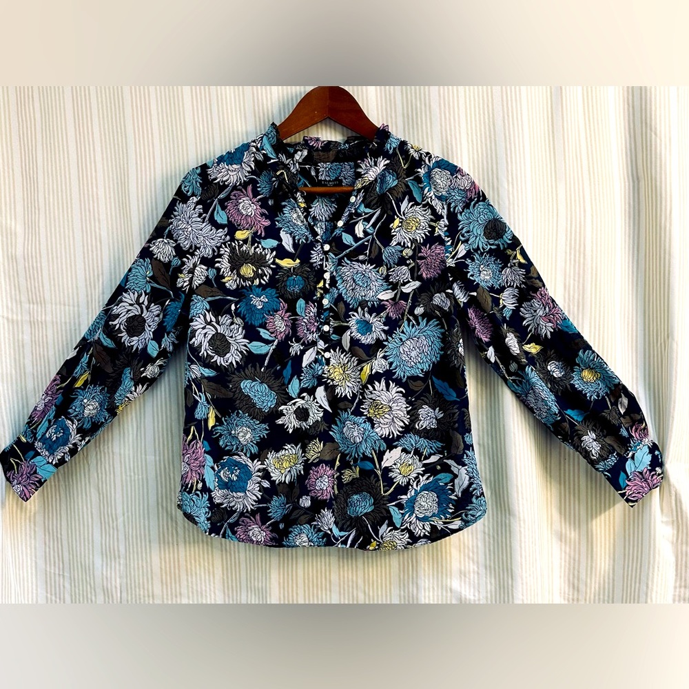 Talbots Petite Navy Floral Blouse